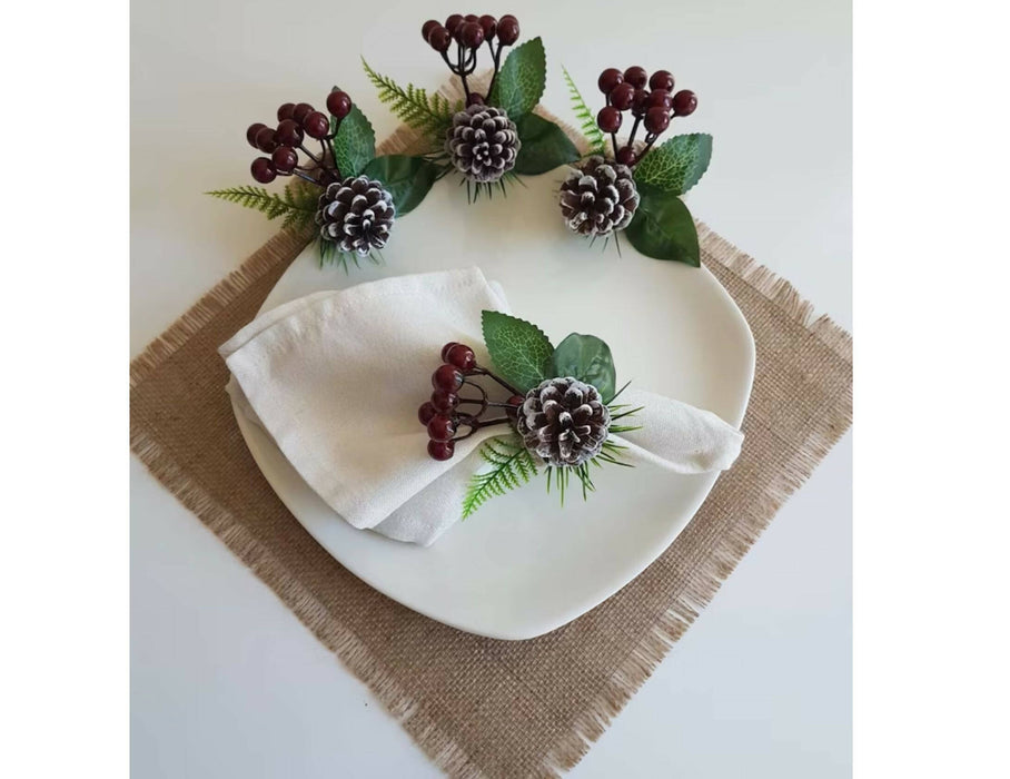 Christmas Napkin Rings|Winter Trend Napkin Ring|Jute Rope Napkin Holder|Redberry Table Decor|Pinecones Tablecenterpiece|Love Napkin Holder