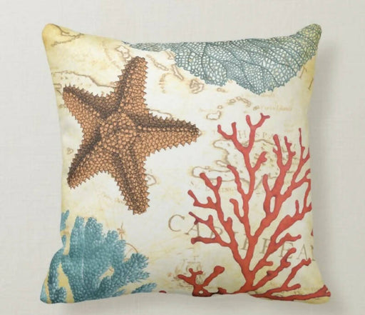 Beach House Pillow Case|Navy Marine Pillow Cover|Decorative Coastal Cushions|Coastal Throw Pillow|Blue Starfish Home Decor|Nautical Decor - wboxgo.com