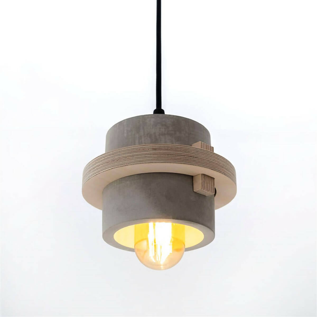 Wood and Concrete Pendant Light, Handmade Pendant Lamp, Stone Chandelier, Raw Concrete Home Decor