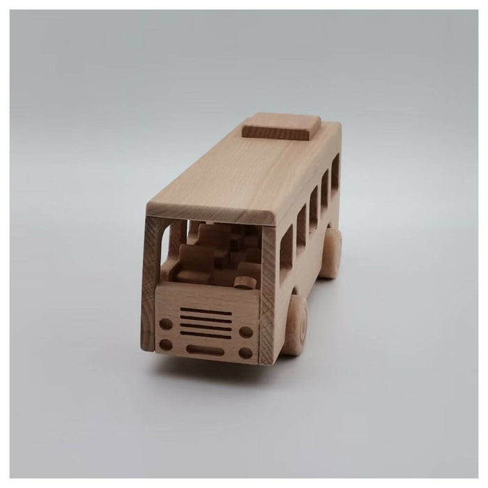 Wooden School Bus Toy|Montessori Natural Toy Gift For Kids|Toddler Push Toys|Waldorf Toys|Baby Shower Gift|Birthday Gift Toy For Toddlers