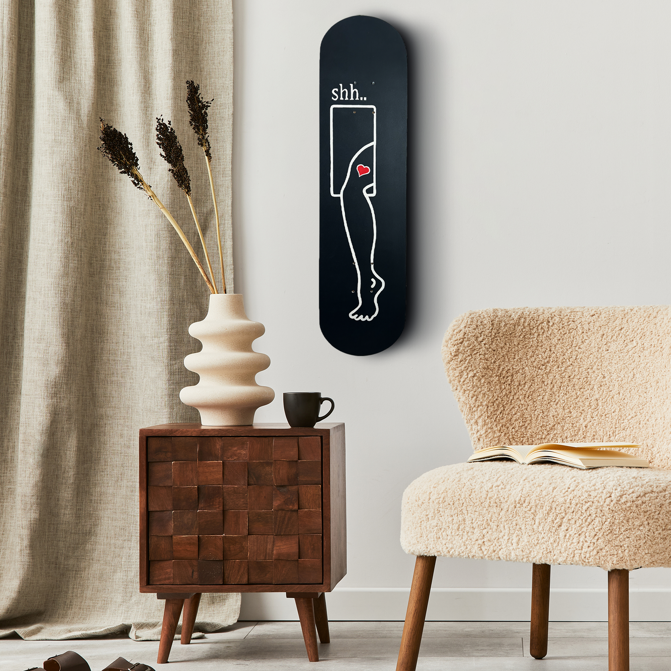 Skateboard Wall Art Set, "Shy" Hand-Painted Wall Decor - wboxgo.com