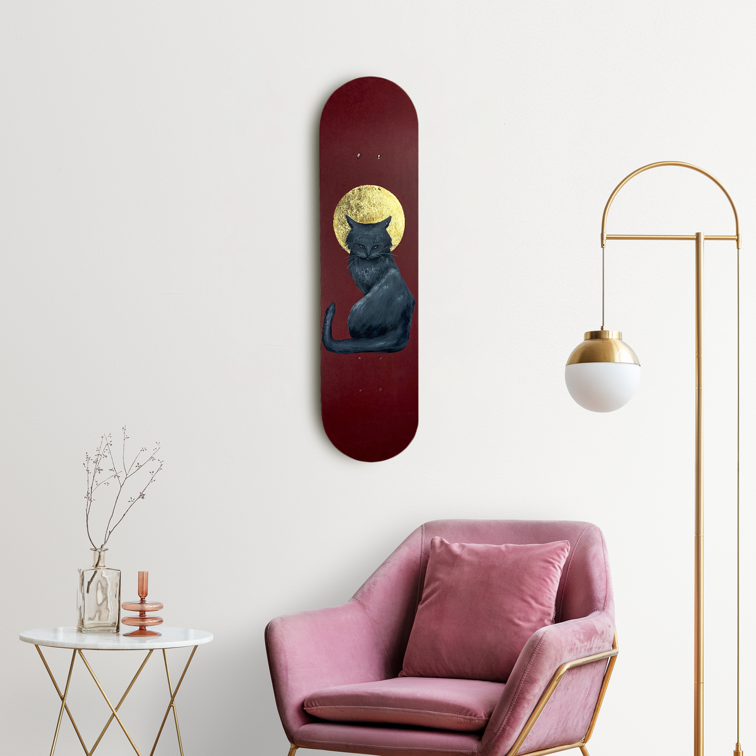 Skateboard Wall Art Set, "Holy Cat" Hand-Painted Wall Decor - wboxgo.com