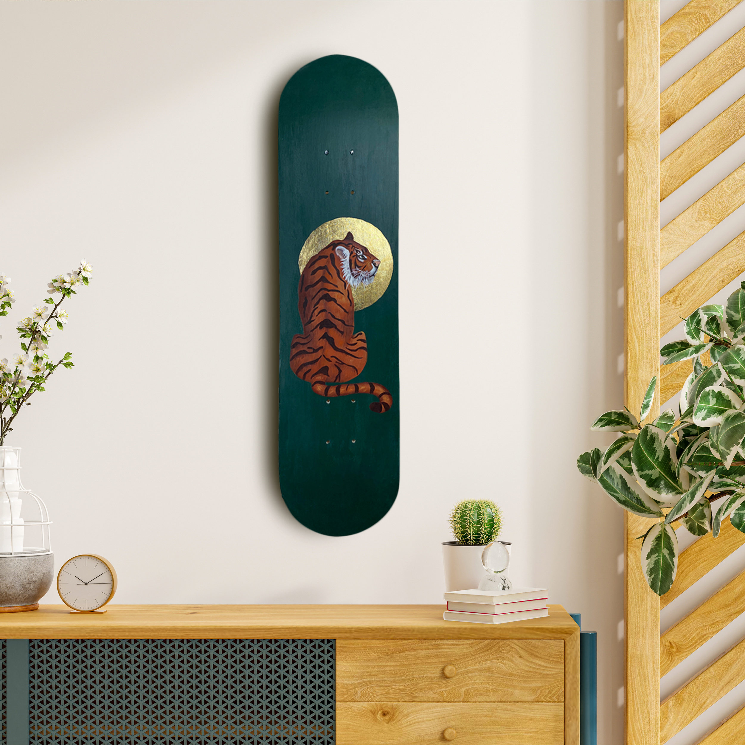 Skateboard Wall Art Set, "Holy Tiger" Hand-Painted Wall Decor - wboxgo.com