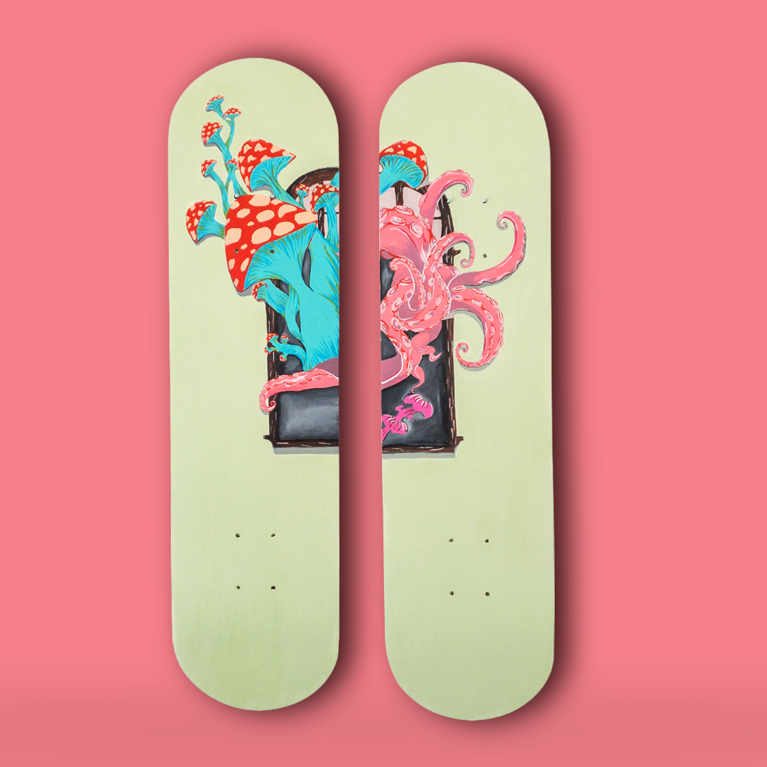 Skateboard Wall Art Set, "Mashtacle" Hand-Painted Wall Decor Set of 2 - wboxgo.com