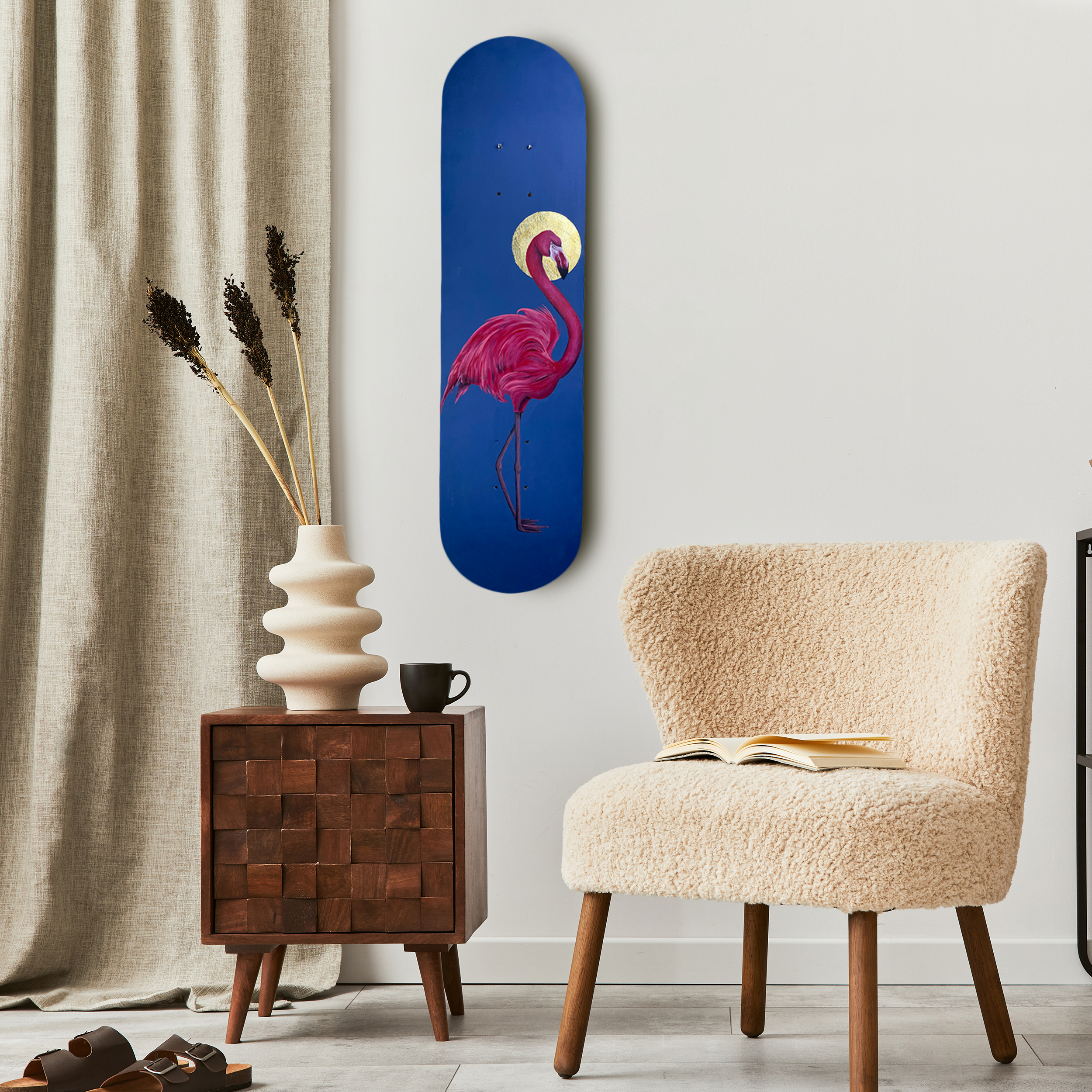 Skateboard Wall Art Set, "Holy Flamingo" Hand-Painted Wall Decor - wboxgo.com