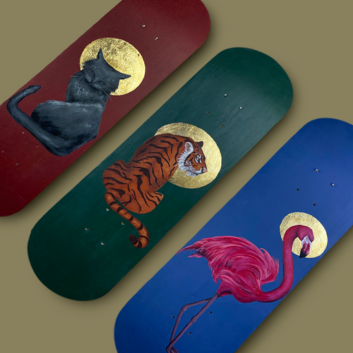 Skateboard Wall Art Set, "Holy Animals" Hand-Painted Wall Decor Set of 3 - wboxgo.com