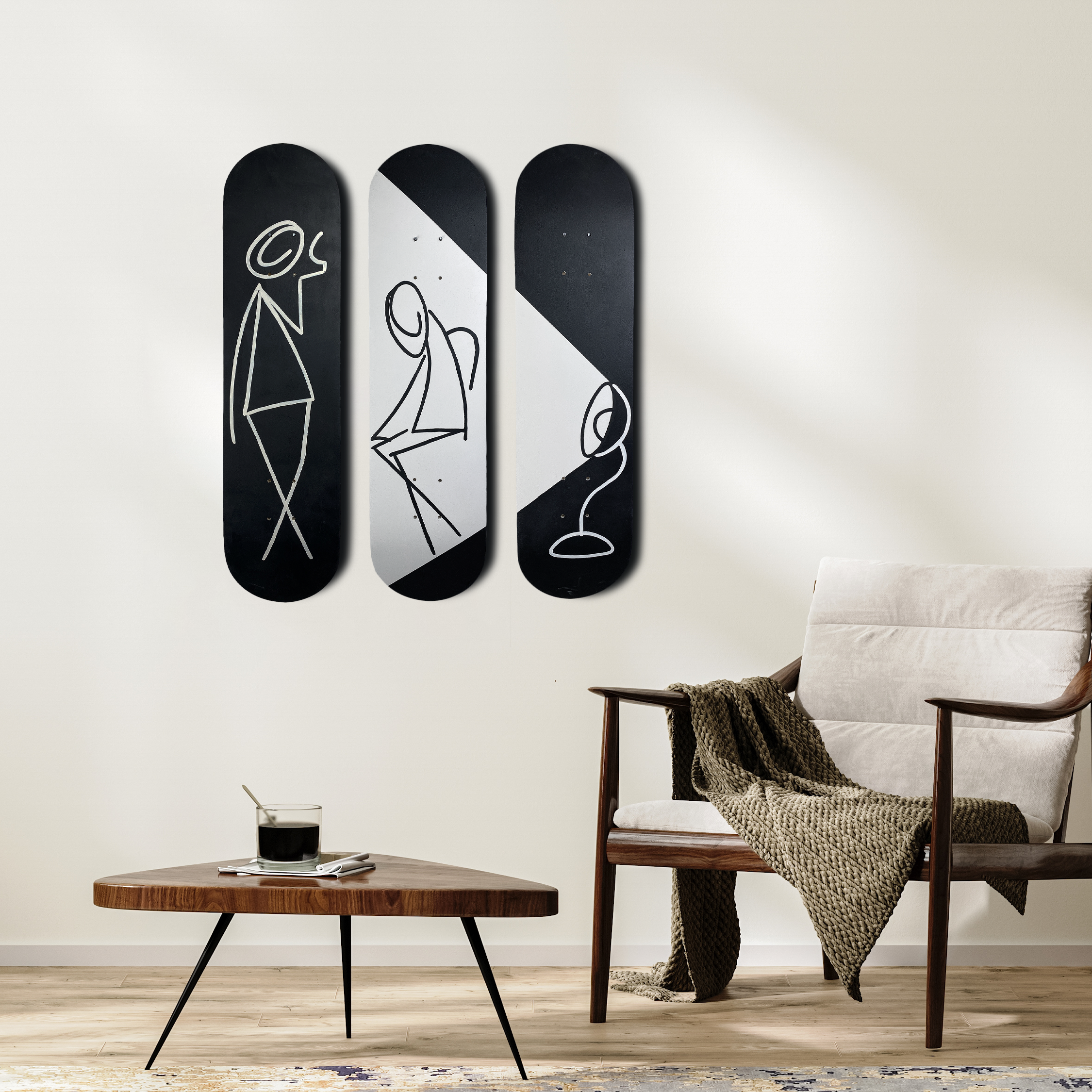 Skateboard Wall Art Set, "Dark Side" Hand-Painted Wall Decor Set of 3 - wboxgo.com