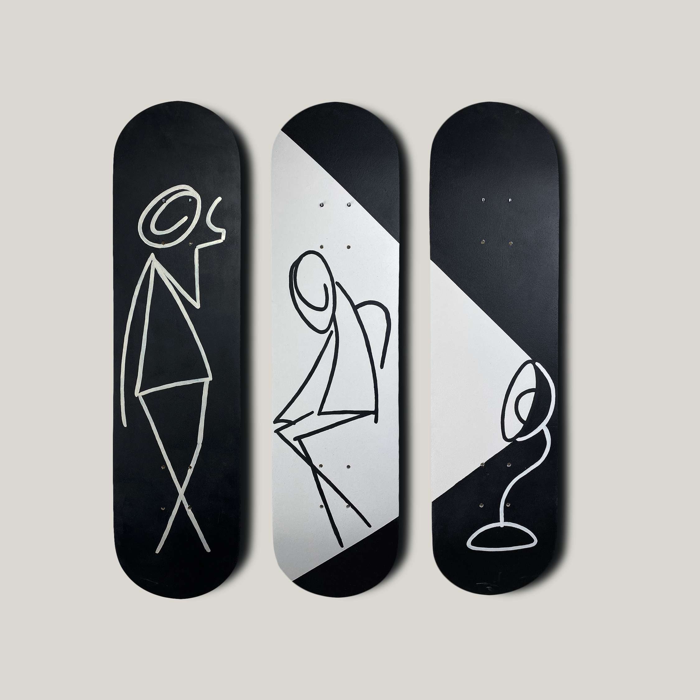 Skateboard Wall Art Set, "Dark Side" Hand-Painted Wall Decor Set of 3 - wboxgo.com