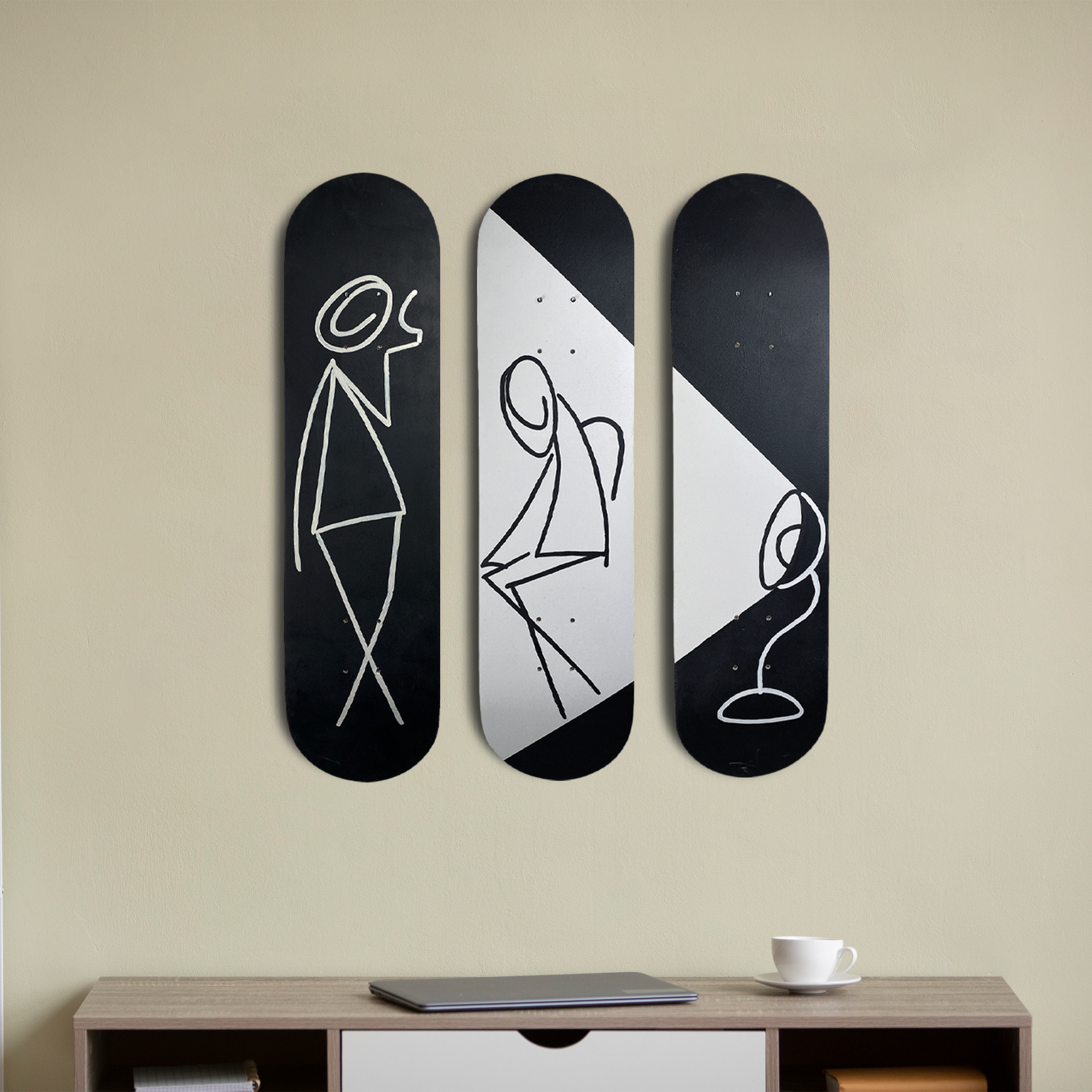 Skateboard Wall Art Set, "Dark Side" Hand-Painted Wall Decor Set of 3 - wboxgo.com