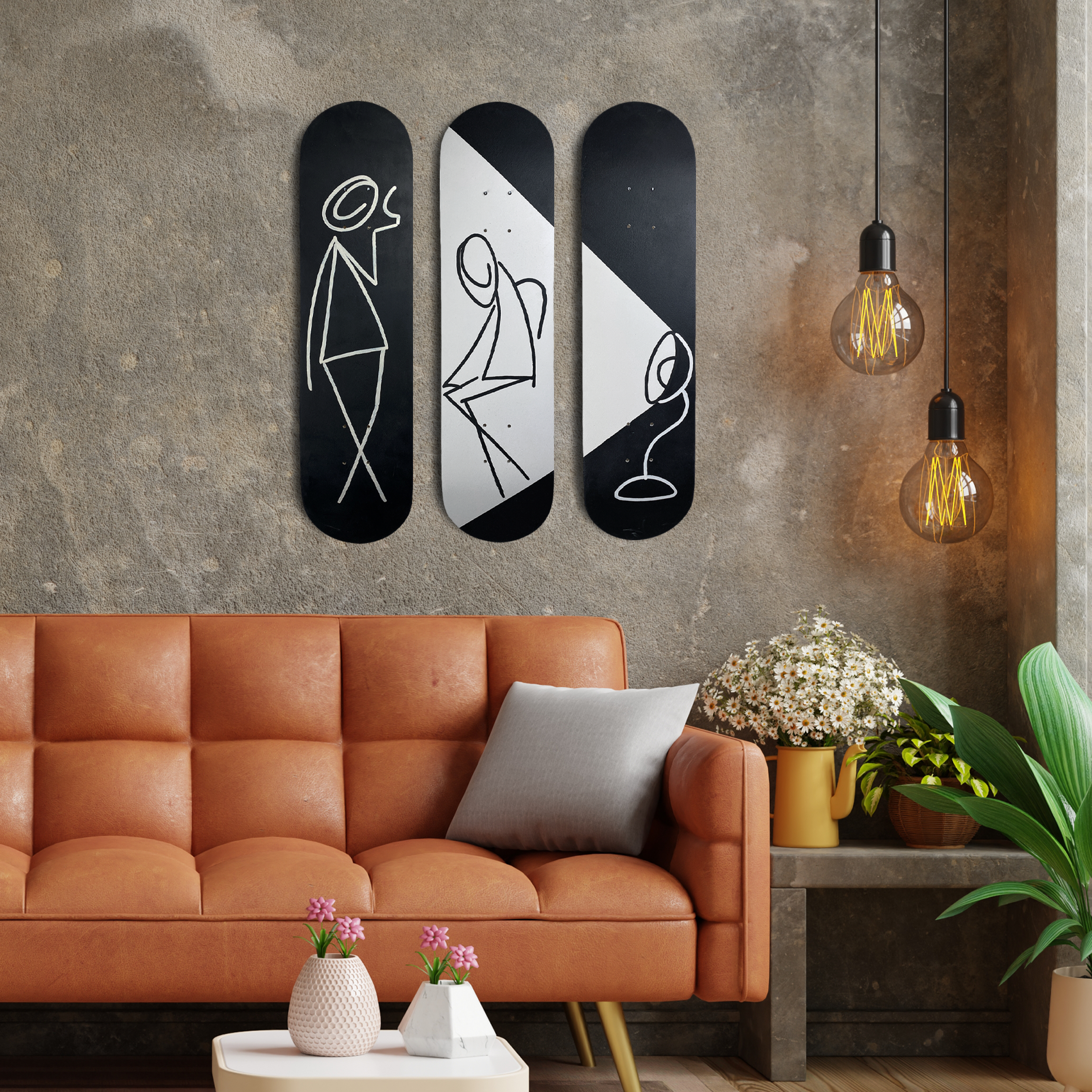 Skateboard Wall Art Set, "Dark Side" Hand-Painted Wall Decor Set of 3 - wboxgo.com