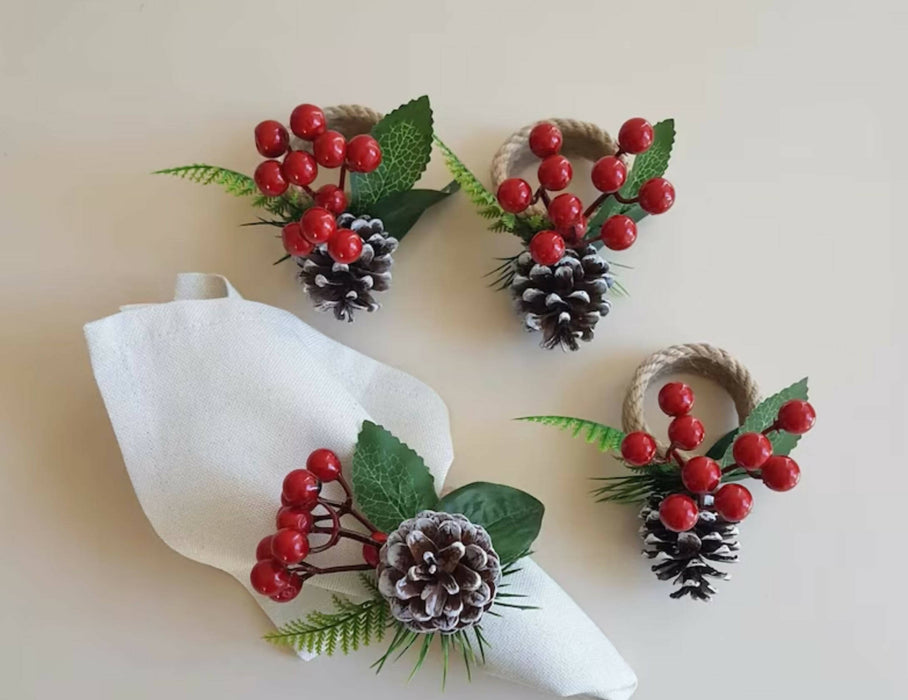 Christmas Napkin Rings|Winter Trend Napkin Ring|Jute Rope Napkin Holder|Redberry Table Decor|Pinecones Tablecenterpiece|Love Napkin Holder