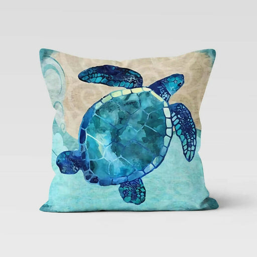 Beach House Pillow Case|Turquoise Beige Nautical Home Decor|Seahorse Pillowcase|Whale and Sea Turtle Cushion Cover|Coastal Throw Pillow Top - wboxgo.com