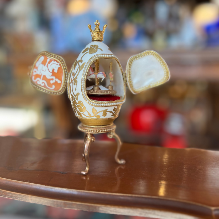 Ostrich Egg Music Box with Carrousel