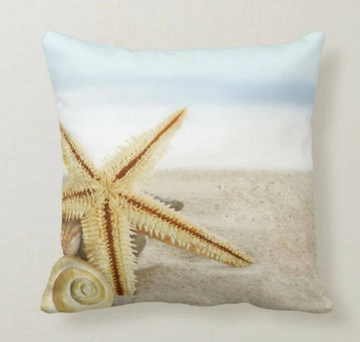 Beach House Pillow Case|Navy Marine Pillow Cover|Decorative Coastal Cushions|Coastal Throw Pillow|Blue Starfish Home Decor|Nautical Decor - wboxgo.com