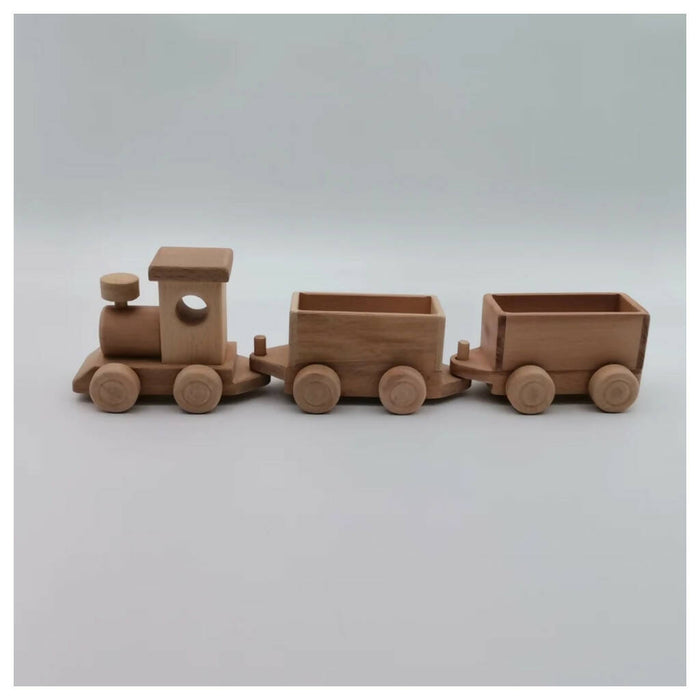 Wooden Toy Train Set with Trailer|Locomotive Train Toy|Toddler Push Toy|Nursery Natural Wood Toy Decor|Waldorf, Montessori Toy Gift For Kids