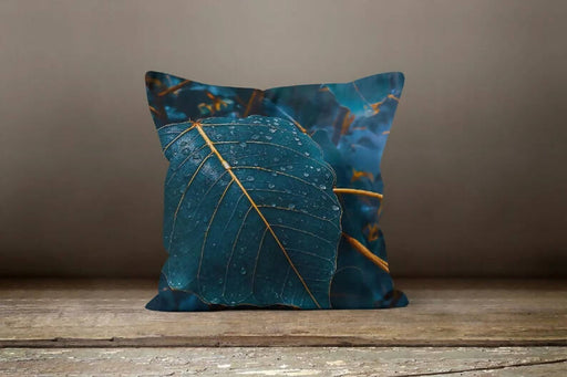 Decorative Emerald Pillow Case|Blue Leaf Pillow Cover|Floral Cushion Case|Housewarming Throw Pillow Top|Farmhouse Style Spring Trend Decor - wboxgo.com