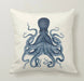 Beach House Pillow Case|Navy Marine Pillow Cover|Nautical Blue Gray Cushion|Seaweed Throw Pillow|Octopus Crab Home Decor|Porch Pillow Case - wboxgo.com