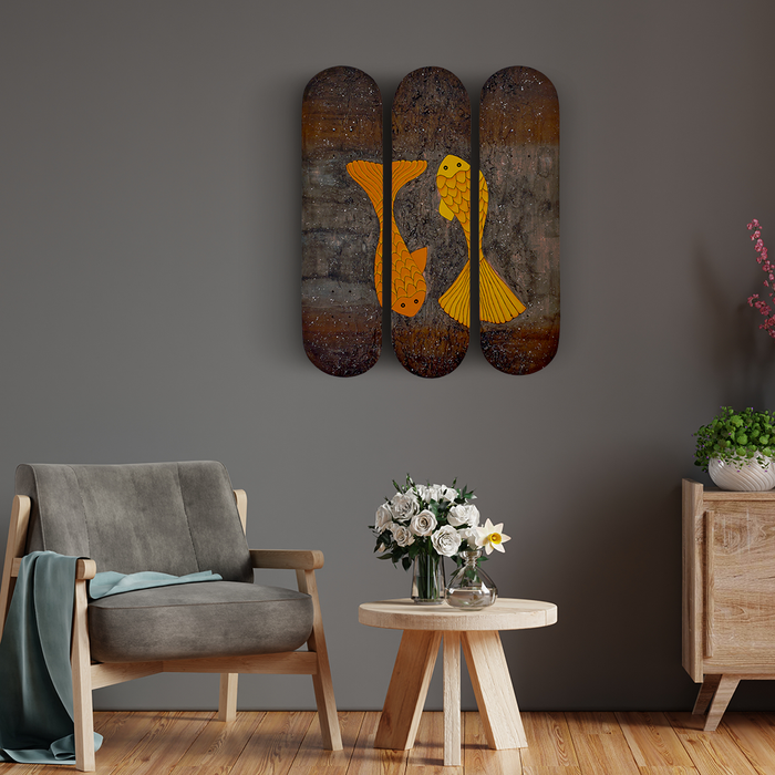 Skateboard Wall Art Set, "Koi Dance" Hand-Painted Wall Decor Set of 3 - wboxgo.com