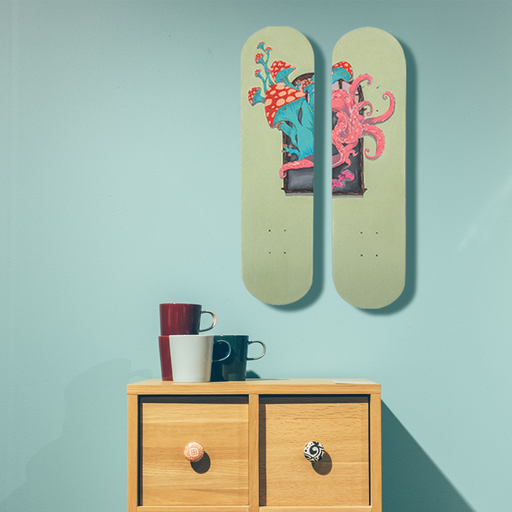 Skateboard Wall Art Set, "Mashtacle" Hand-Painted Wall Decor Set of 2 - wboxgo.com