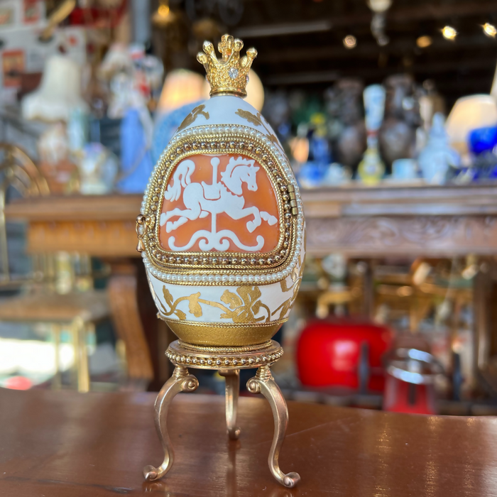 Ostrich Egg Music Box with Carrousel