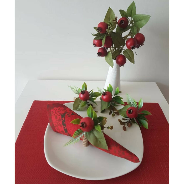 Faux Pomegranate Napkin Ring|Faux Fruit Napkin Holder|Red Pomegranate Decor|Summer Wedding Event Table Centerpiece|Rustic Kitchen Table Top