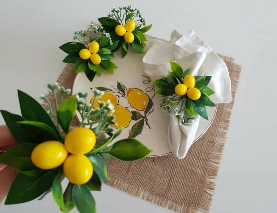 Faux Lemon Napkin Holder|Floral Lemon Napkin Ring|Farmhouse Table Decor|Summer Wedding Table decor|Table Centerpiece|Rustic Kitchen Decor