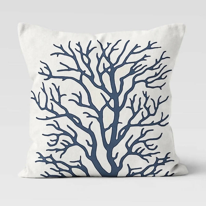 Beach House Pillow Case|Navy Marine Pillow Cover|Nautical Blue Gray Cushion|Seaweed Throw Pillow|Octopus Crab Home Decor|Porch Pillow Case - wboxgo.com