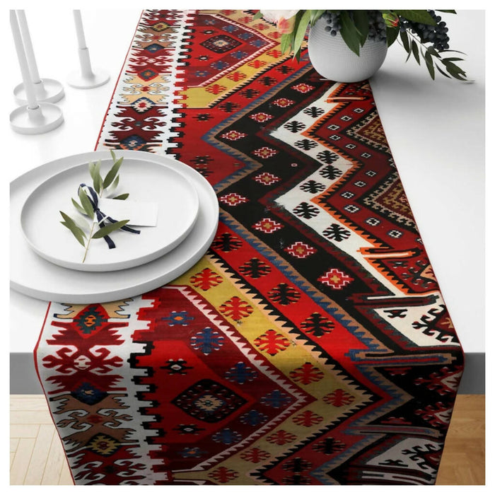 Rug Design Table Runner|Southwestern Table Runner|Aztec Home Decor|Turkish Kilim Table Decor|African Style Tablecloth|Ikat Table Runner