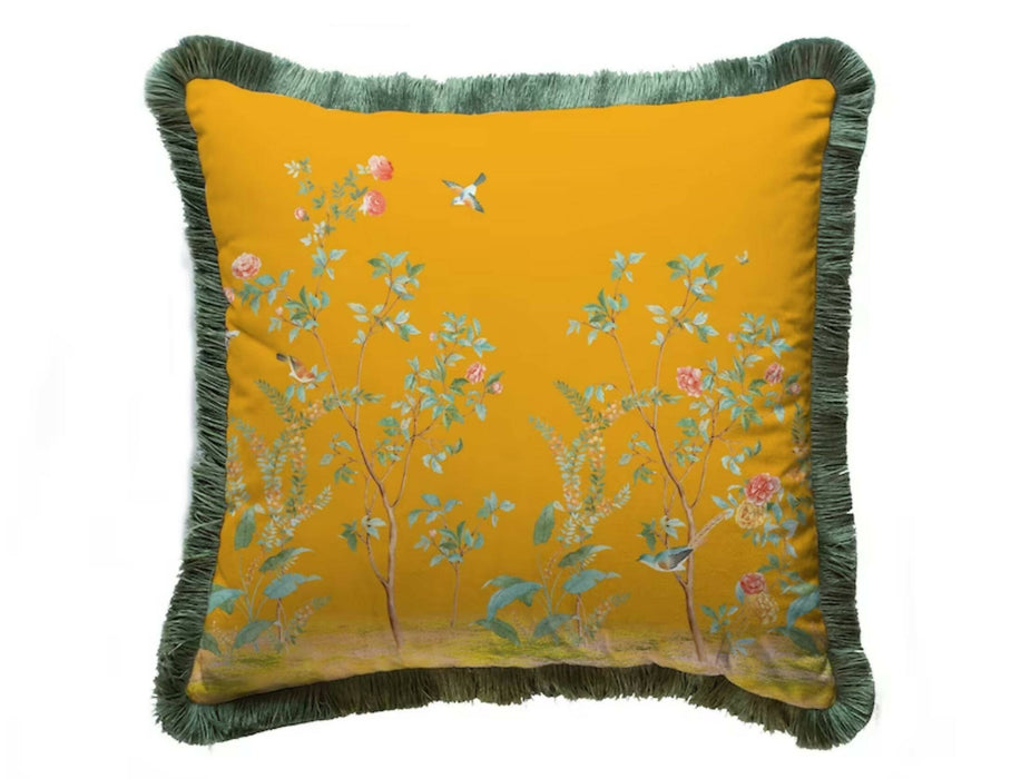 Floral Bird Pillow Cover|Frilly Floral Tree Branches Cushion Case|Birds on Trees Pillowcase|Summer Trend Throw Pillow Cover|Cozy Home Decor