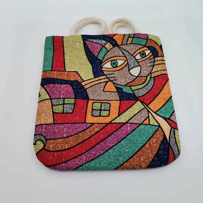 Gobelin Tapestry Shoulder Bag|Cute Cats Gift Handbag For Her|Woven Tapestry Fabric|Cat Print Tote Bag|Cat Lover Gift|Purse for Daily Use