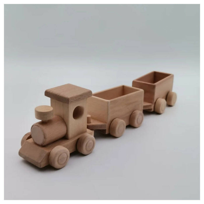 Wooden Toy Train Set with Trailer|Locomotive Train Toy|Toddler Push Toy|Nursery Natural Wood Toy Decor|Waldorf, Montessori Toy Gift For Kids
