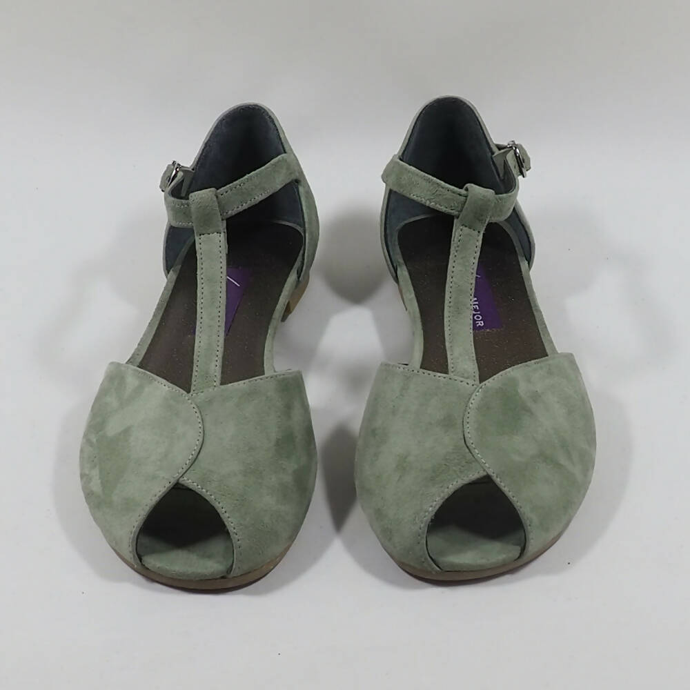 Copy of Custom, Handmade, Veined Leather Women's Leather Oxford Shoes, Sandals, Summer Shoes - Suede Green