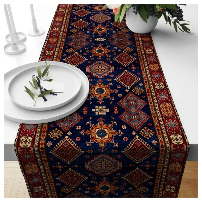 Rug Design Table Runner|Turkish Kilim Table Top|Ethnic Print Home Decor|Authentic Rug Tabletop|Farmhouse Style Geometric Southwestern Runner