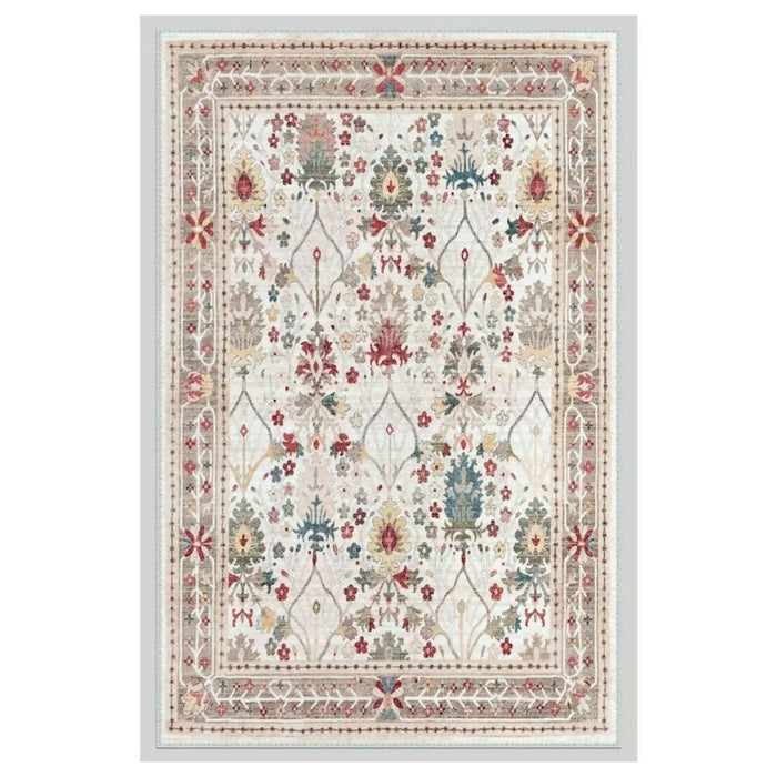 Tile Pattern Rug|Ethnic Machine-Washable Non-Slip Rug|Floral Kilim Design Turkish Rug|Boho Living Room Rug|Multi-Purpose Anti-Slip Carpet