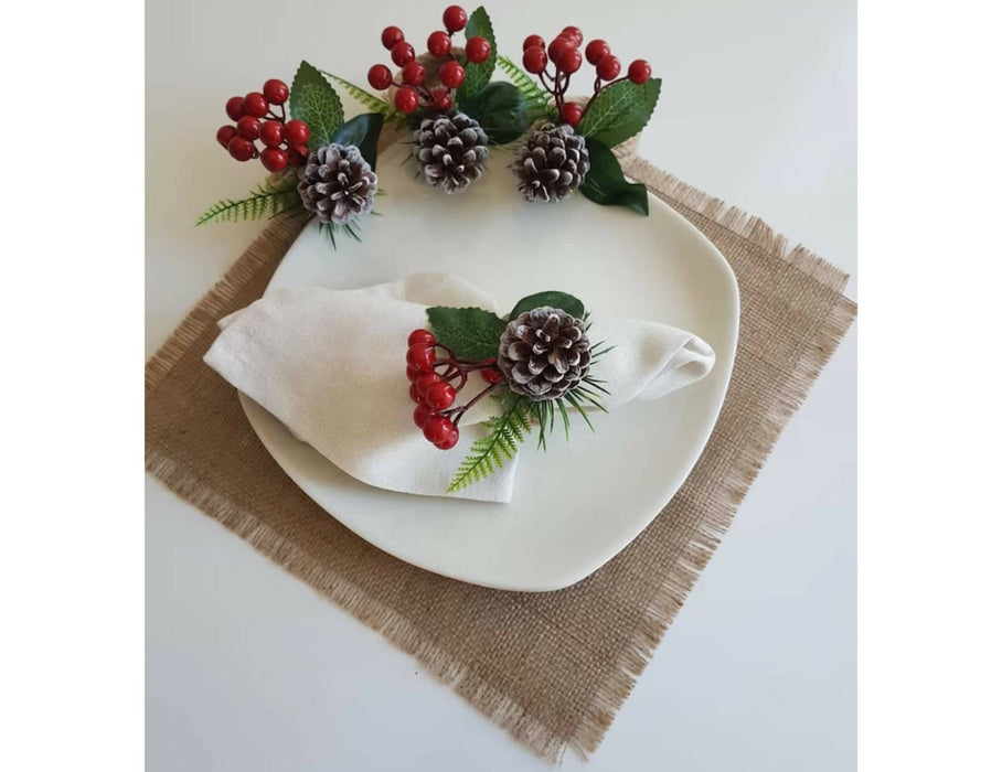 Christmas Napkin Rings|Winter Trend Napkin Ring|Jute Rope Napkin Holder|Redberry Table Decor|Pinecones Tablecenterpiece|Love Napkin Holder