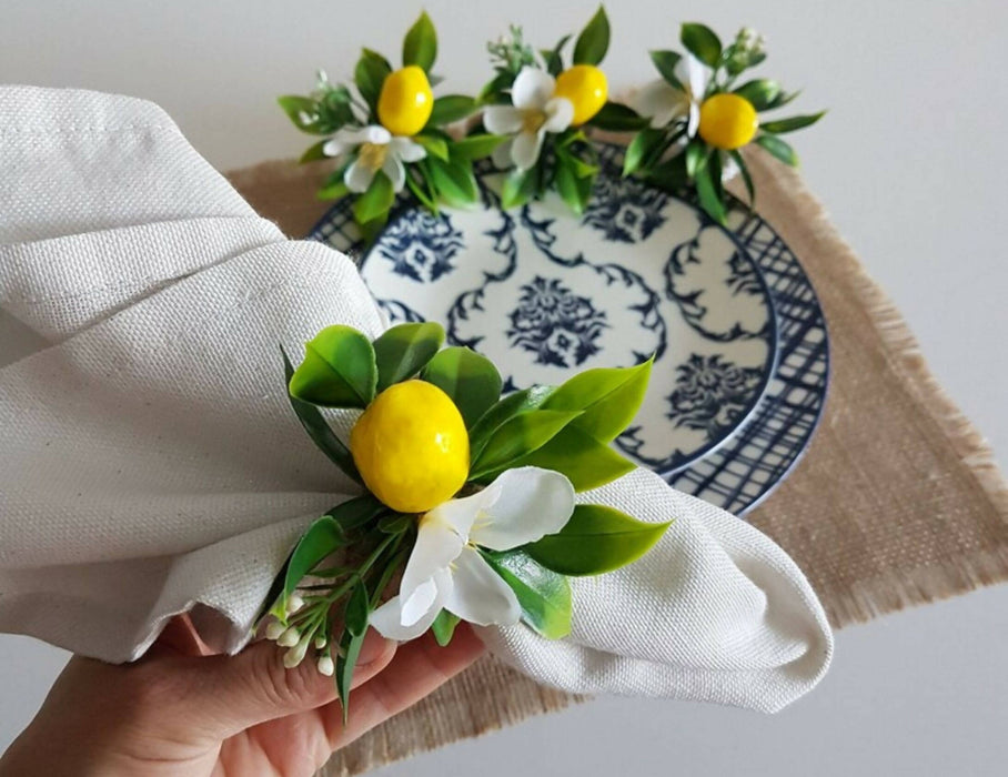 Faux Lemon Napkin Holder|Floral Lemon Napkin Ring|Farmhouse Table Decor|Summer Wedding Table decor|Table Centerpiece|Rustic Kitchen Decor