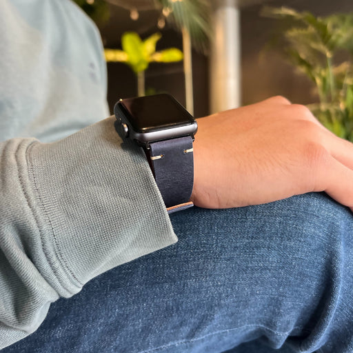 Handmade Genuine Leather iWatch Band in Night Blue 