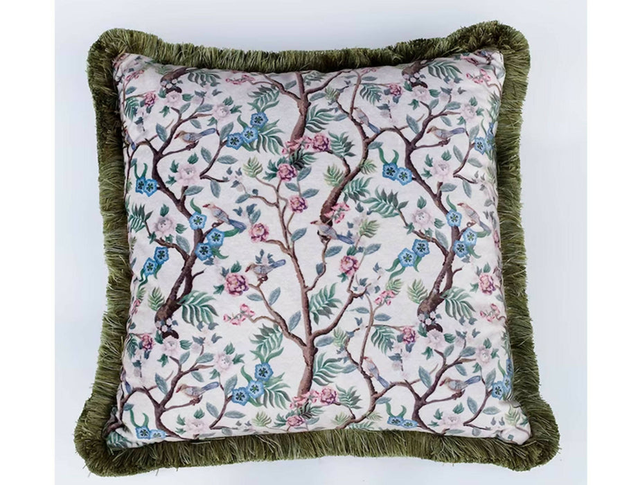 Floral Bird Pillow Cover|Frilly Floral Tree Branches Cushion Case|Birds on Trees Pillowcase|Summer Trend Throw Pillow Cover|Cozy Home Decor