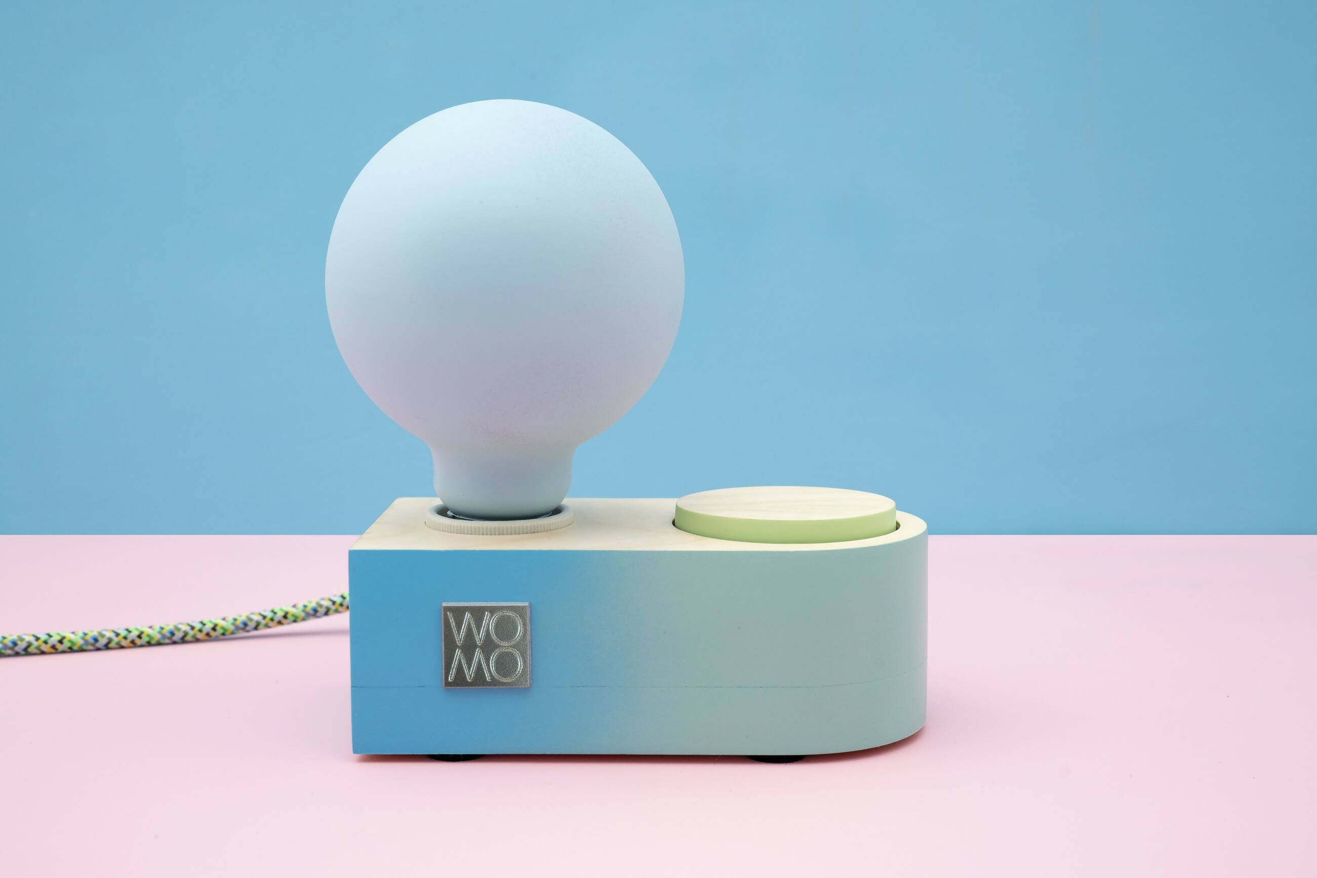 Pop Art Wooden Table Lamp, "Neptune", Blue Dimmable Table Lamp, Modern Bedside Lamp, Dimmer Light