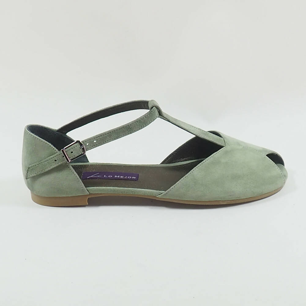 Copy of Custom, Handmade, Veined Leather Women's Leather Oxford Shoes, Sandals, Summer Shoes - Suede Green