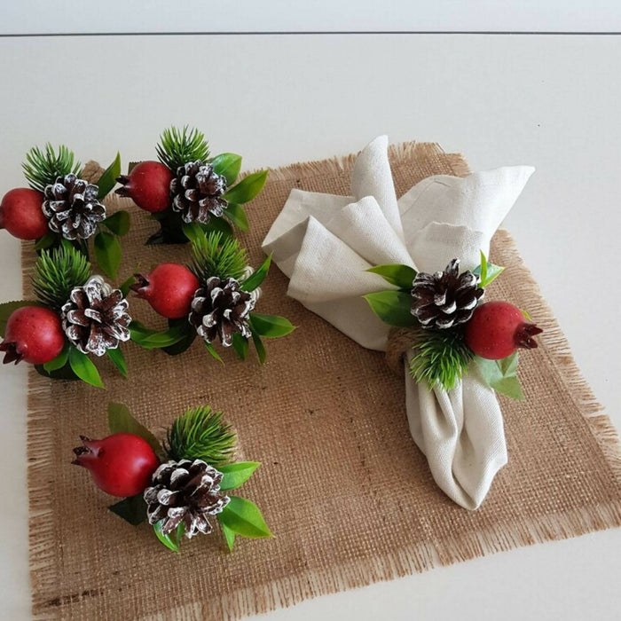 Christmas Napkin Rings|Winter Trend Pomegranate Napkin Ring|Xmas Jute Rope Napkin Holder|Winter Table Decor|Xmas Pinecones Tablecenterpiece