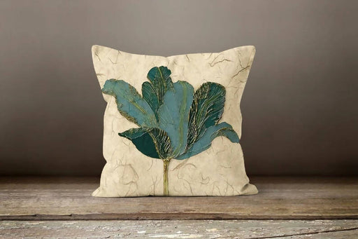 Decorative Emerald Pillow Case|Blue Leaf Pillow Cover|Floral Cushion Case|Housewarming Throw Pillow Top|Farmhouse Style Spring Trend Decor - wboxgo.com