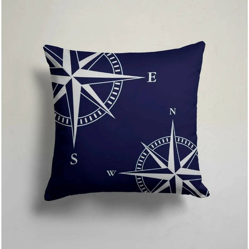 Nautical Pillow Case|Navy Compass and Knot Print Cushion Cover|Navy Marine Pillowcase|Beach House Decor|Blue White Coastal Throw Pillow Top - wboxgo.com