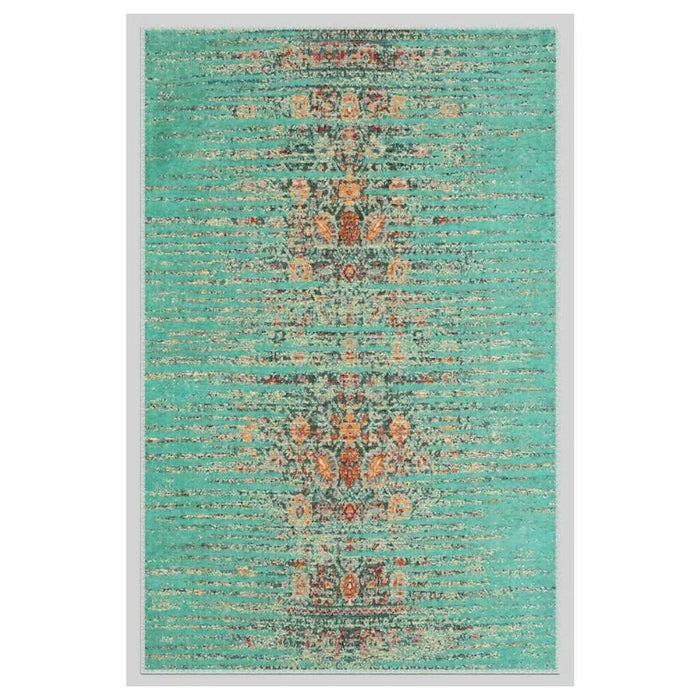 Turquoise Area Rug|Ethnic Machine-Washable Non-Slip Rug|Decorative Abstract Floor Rug|Boho Living Room Rug|Multi-Purpose Anti-Slip Carpet